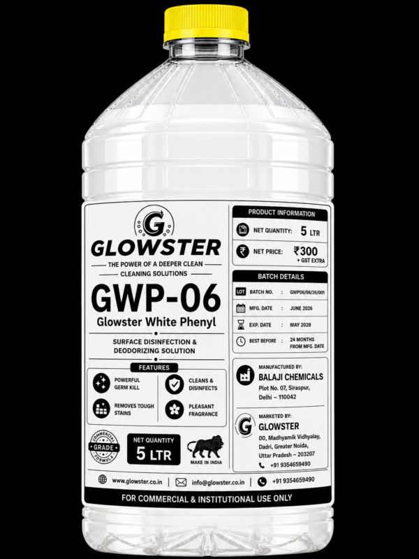 Glowster GWP-06 White Phenyl 5 Litre Glowster GWP-06 White Phenyl Surface Disinfection and Deodorizing Solution 5 Litre