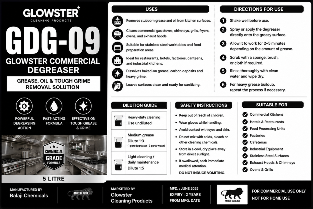Glowster GDG-09 Commercial Degreaser 5 Litre for Heavy Grease Removal